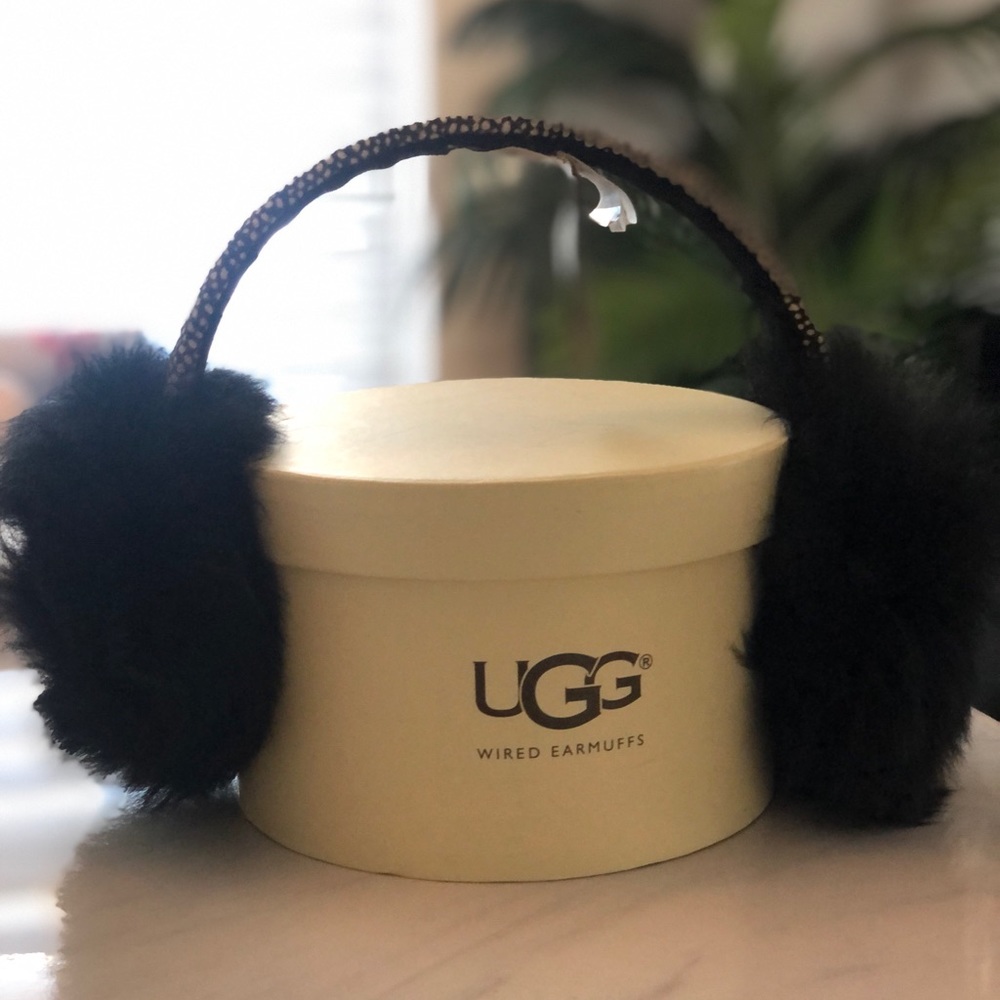 UGG LEOPARD WIRED BLACK LEATHER TRIM EARMUFF